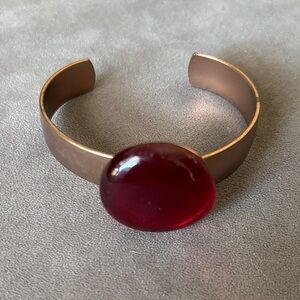 Elegant Red Glass Copper Cuff Bracelet